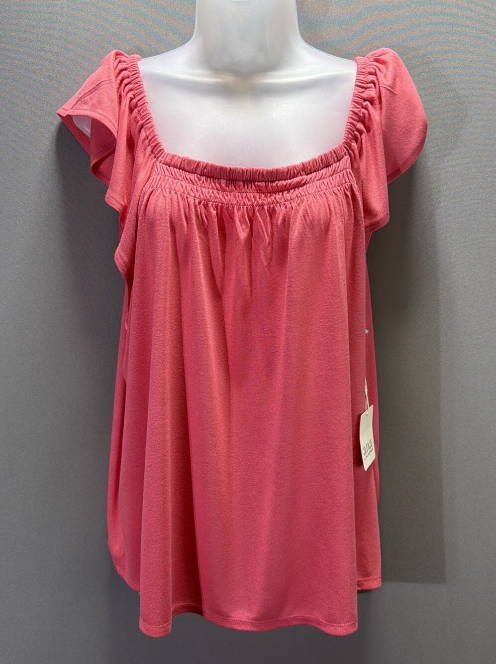 NWT A.N.A Pink Square Neck Flutter Sleeve Top Size XL